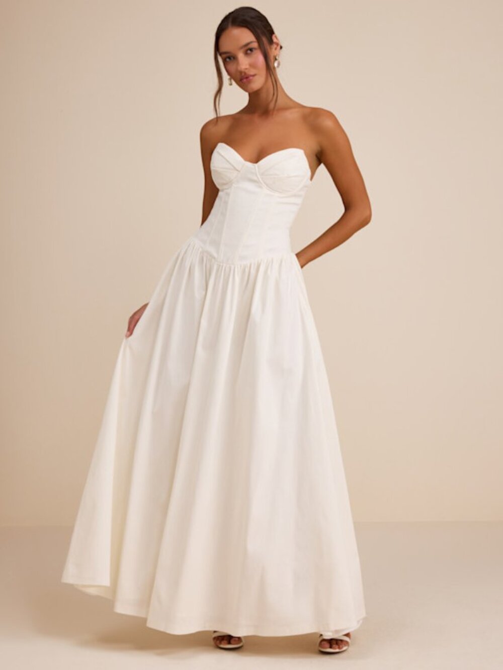 NWT Lulus Almeria White Strapless Lace-up Maxi Dress - Size M